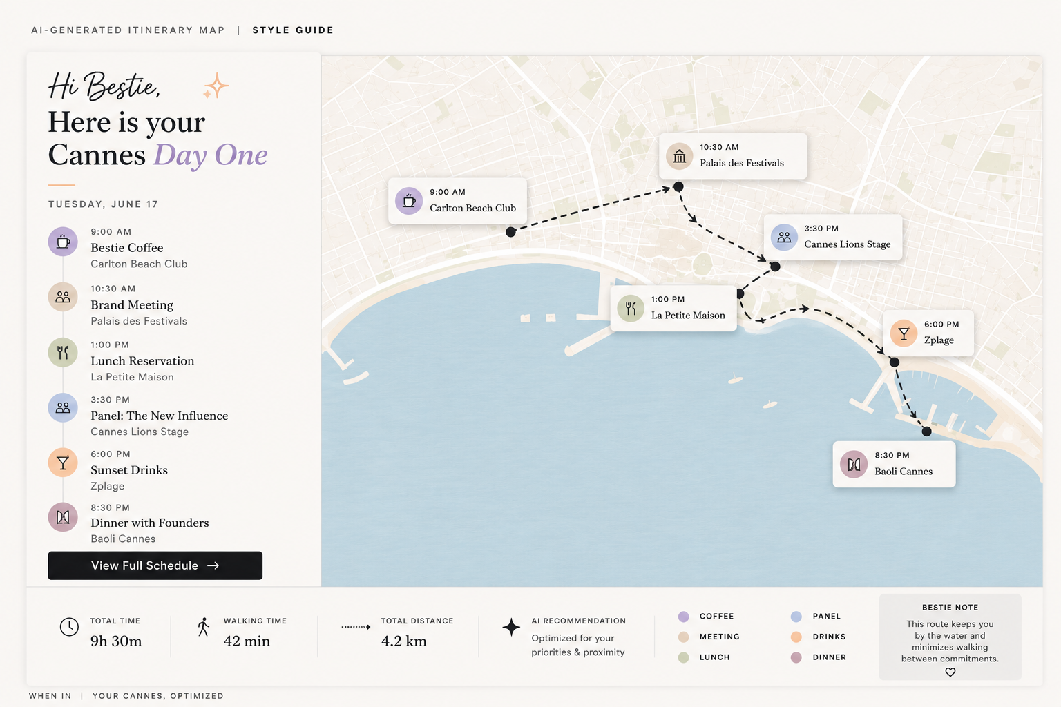 AI-generated Cannes itinerary map